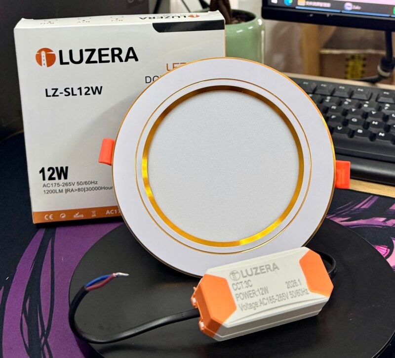 Đèn led âm trần Luzera 12w viền Vàng LZ-SL 12W B+J thực tế